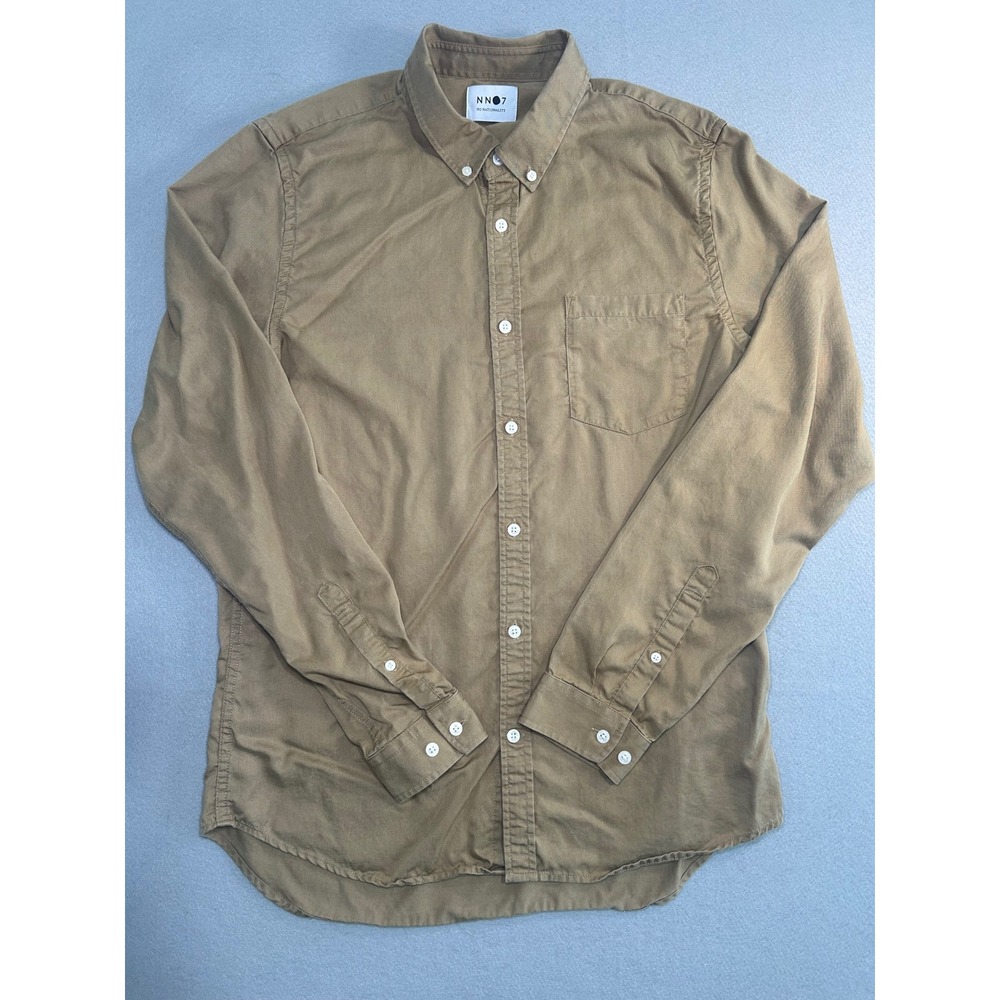 NN07 Sixten 5198 Button Down Shirt Mens Large Tan Lyocell Long Sleeve Pocket